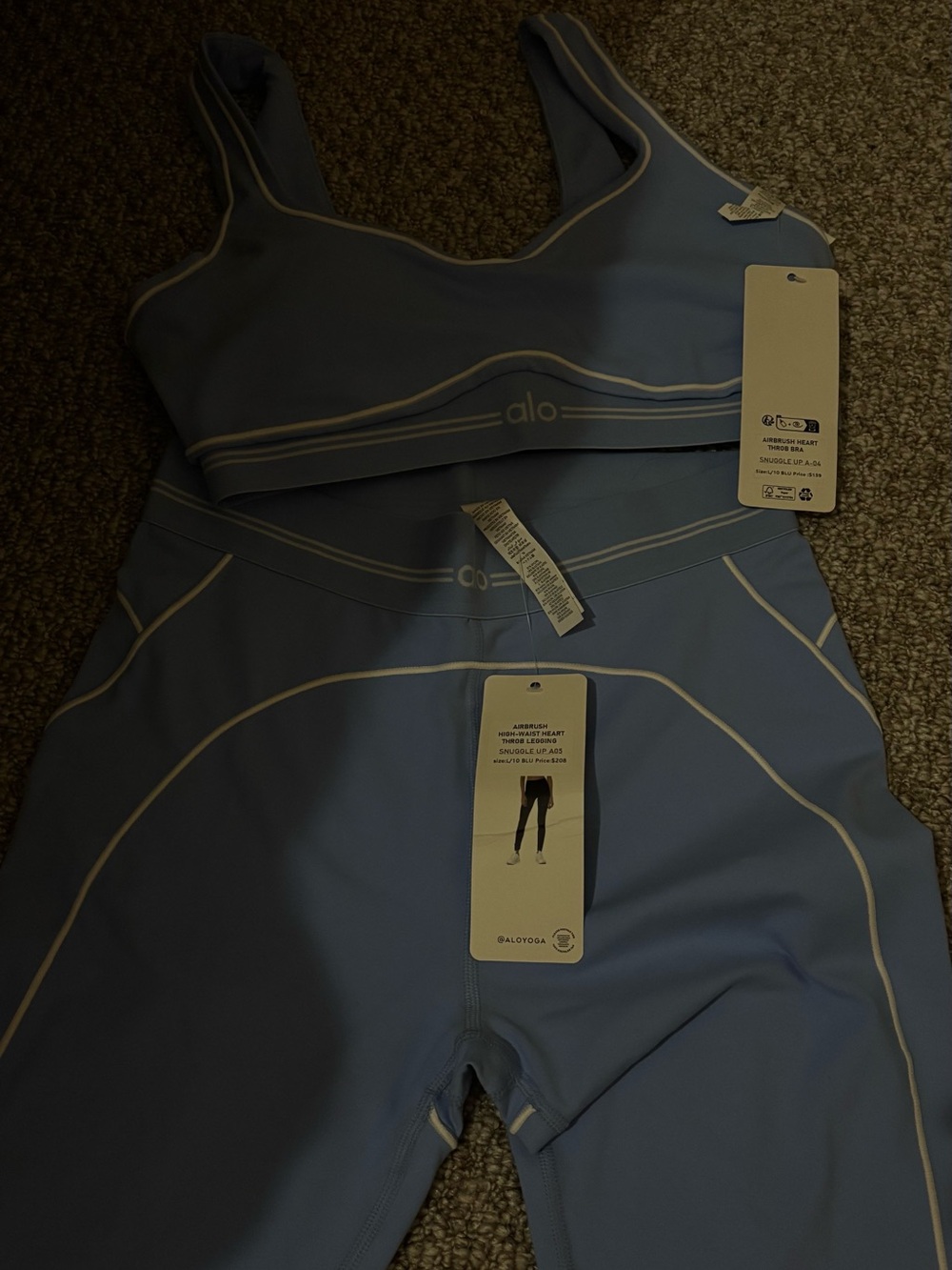 ALO Yoga Sky Blue Swim Bra and Legging Set